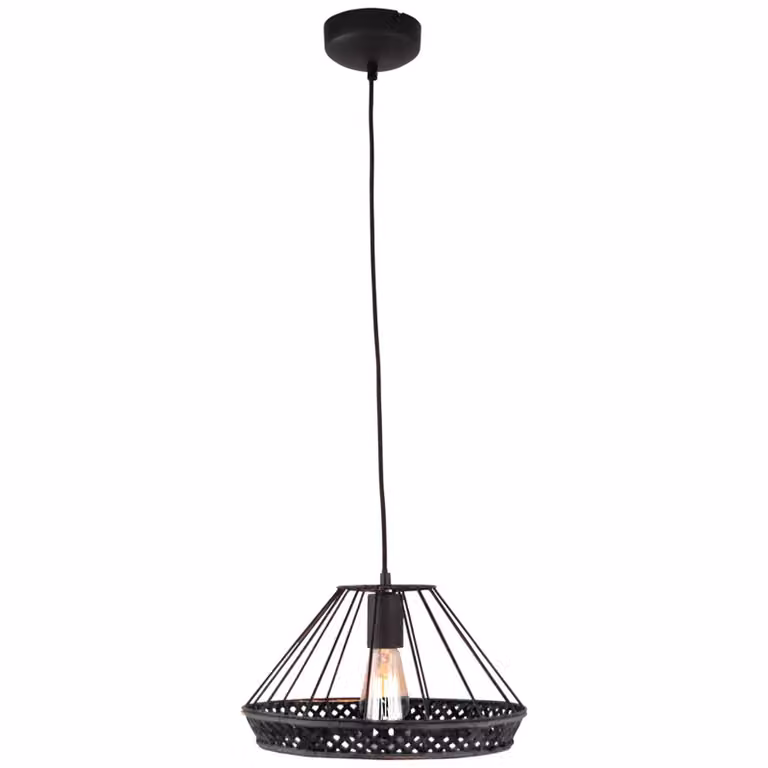 Tory lampada a sospensione a 1 luce nero opaco/rattan