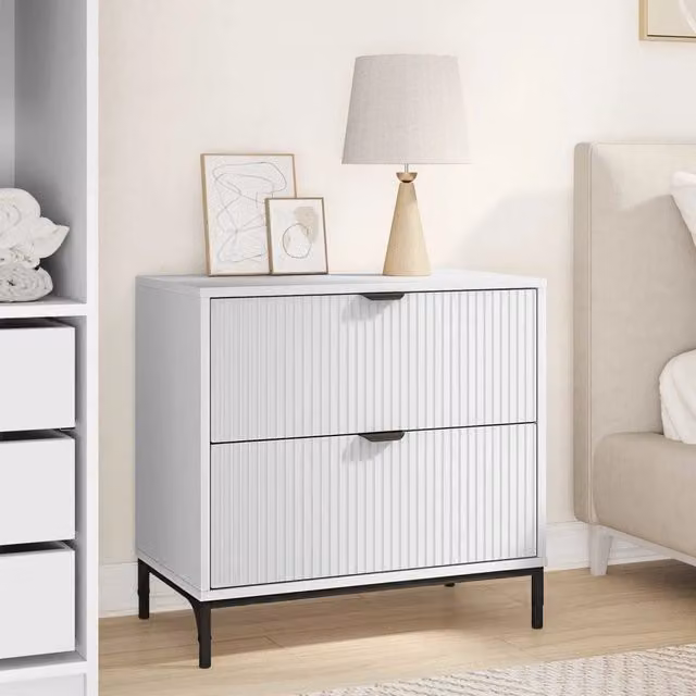 Comodino moderno vidaXL in MDF e metallo bianco, L: 63,5 cm, P: 36 cm, H: 61 cm