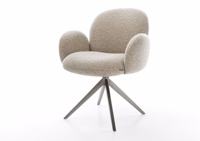DELIFE sedia girevole Nube-Flex con braccioli in tessuto intrecciato beige morbido telaio trasversale grafite largo funzione dondolo ruotabile a 360° nucleo a molle tascabili