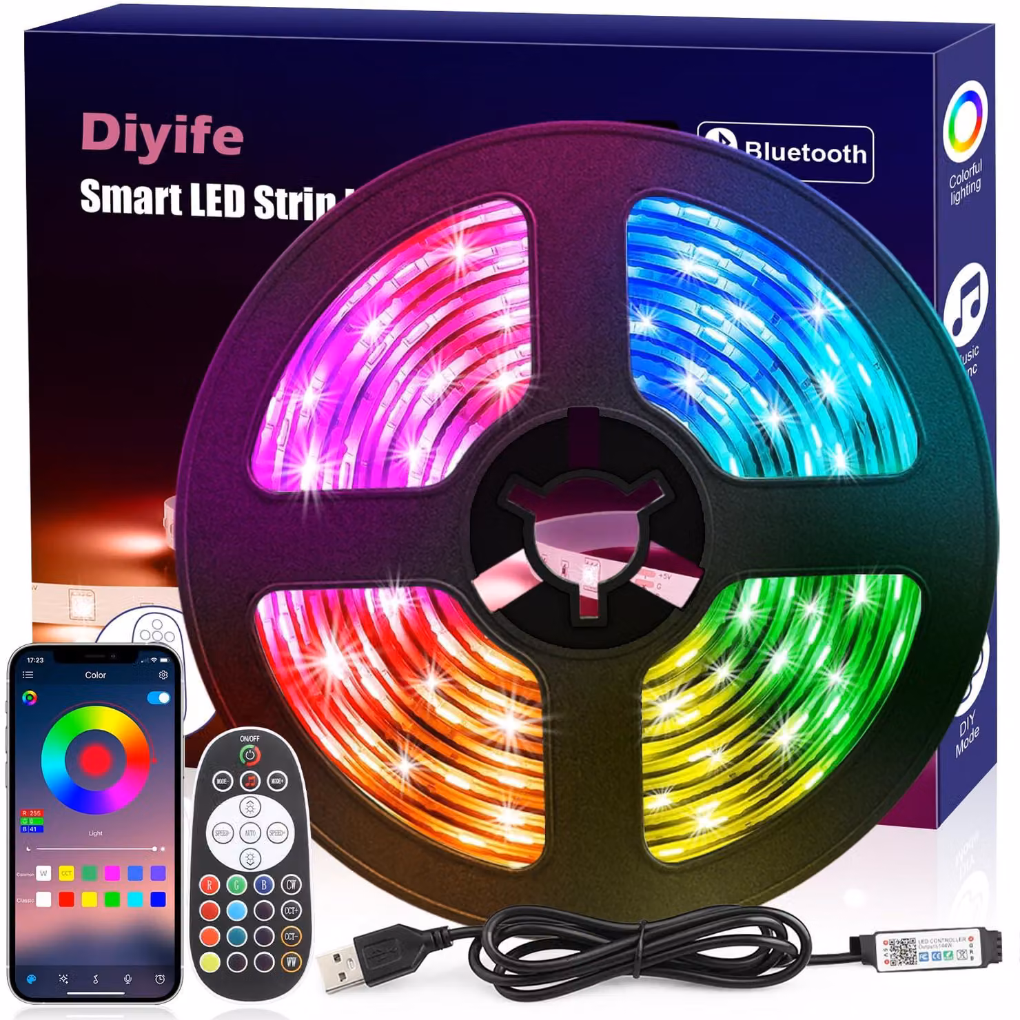 Striscia LED RGB da 3 metri, con controllo tramite telecomando e app, e sincronizzazione musicale