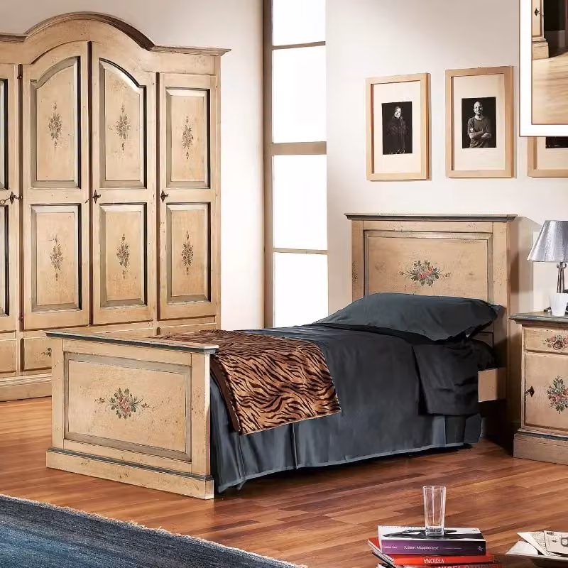 Letto singolo dritto in legno stile shabby chic color avorio e azzurro Mobili 2G L: 103 cm, P: 209 cm, H: 110 cm – 2