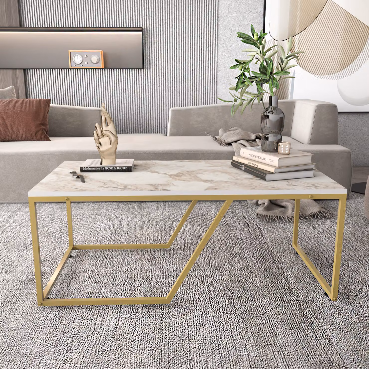Skye Decor, Wendy - Bianco, Oro, Tavolini da salotto, Bianco, 120 x 48 x 60 cm
