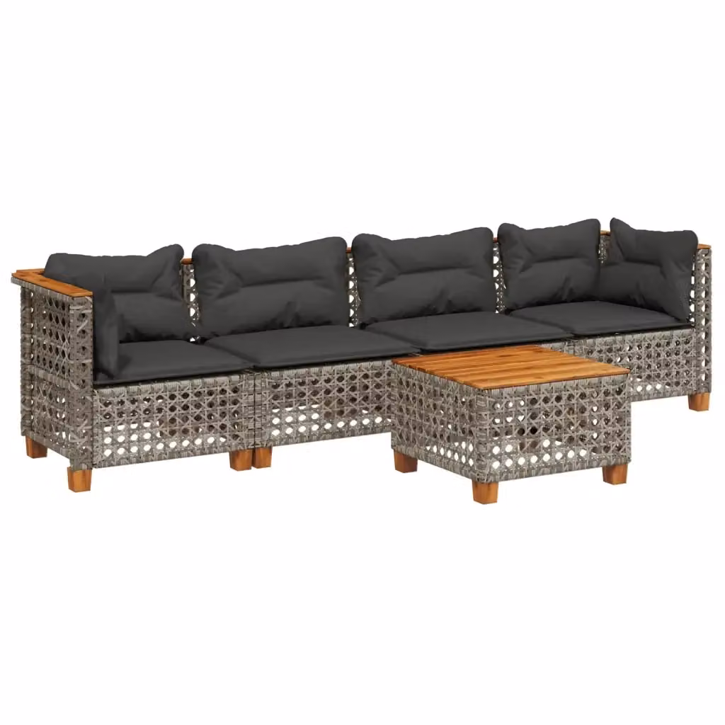 vidaXL Set Divano da Giardino a L in Polyrattan Grigio con Cuscini e Tavolino da Esterno – 2