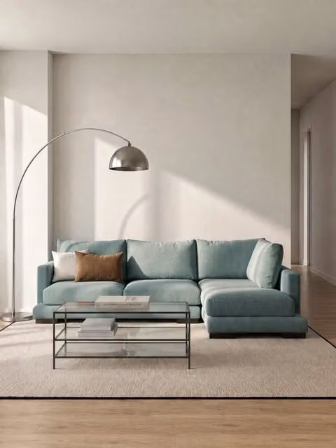 Divano Crate Kenay Home con chaise longue destra, 5 posti, colore acquamarina, L: 325 cm