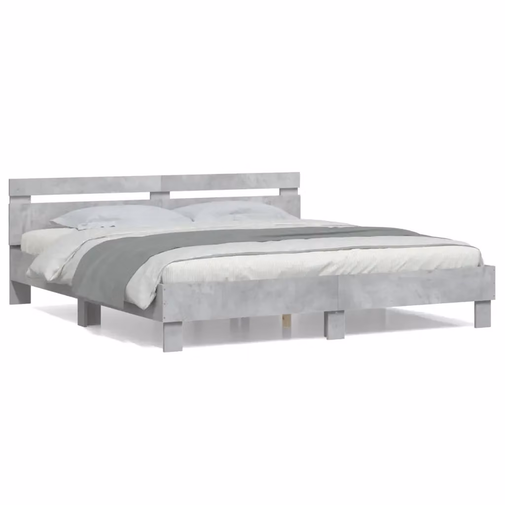 Letto Giroletto vidaXL con Testiera Grigio Cemento in Legno Multistrato L/P/H: 160 x 200 x 151 cm – 2