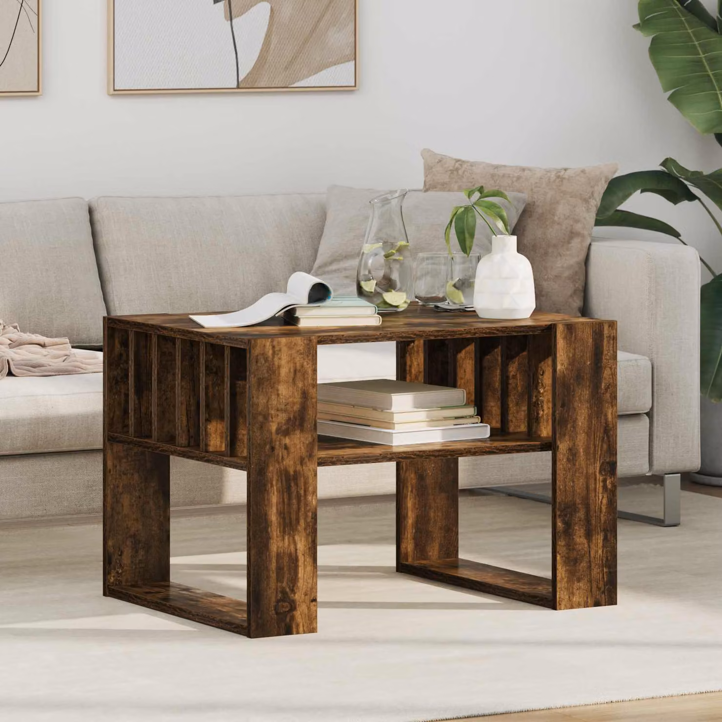 Tavolino da salotto moderno vidaXL in rovere fumo, L 66 cm x P 49,5 cm x H 45 cm
