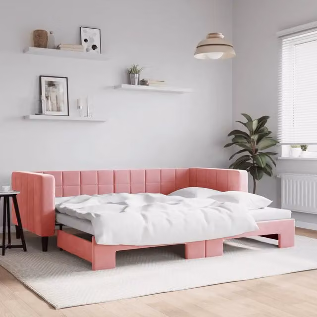 Divano Letto con Letto Estraibile-Sofa Letto-Daybed Rosa 90x200 cm in Velluto 641966