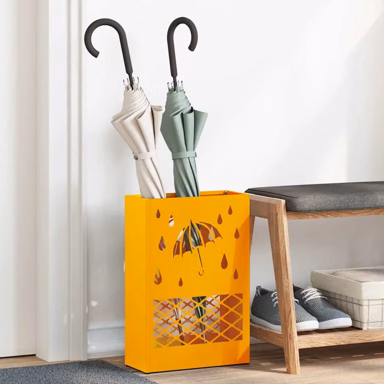 vidaXL Stand per Ombrelli da Pioggia in Metallo Giallo L: 28 cm, P: 12 cm, H: 41 cm