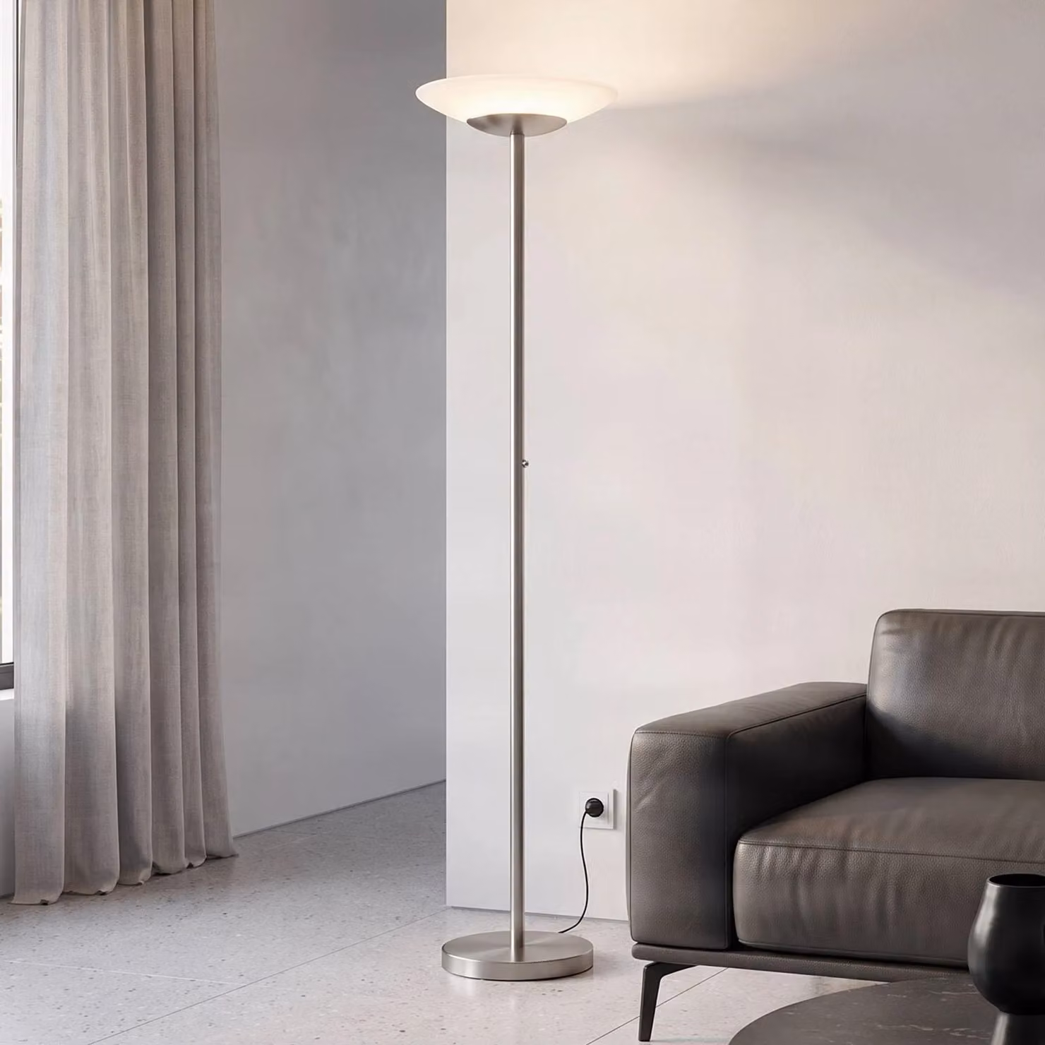 Lampada da terra con luce lettura Ragna Lindby, dimmerabile, Alluminio / Grigio / Zincato, Soggiorno / Sala da pranzo, Vetro, Moderno, Lampada LED da terra