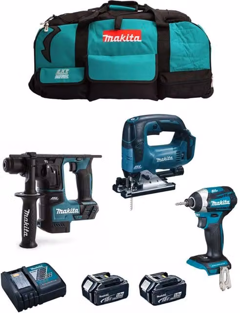 Kit utensili a batteria Makita MK303 con avvitatore a percussione DHR171, avvitatore a impulsi DTD154, batteria DJV182 e caricabatterie DC18RC della linea LXT 18V