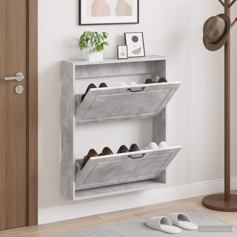 Mobiletto per scarpe da muro vidaXL UTRECHT moderno in MDF e metallo, L: 71 cm, P: 17 cm, H: 86 cm, grigio e nero