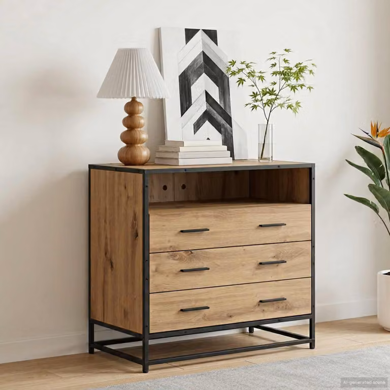 Carrello mobile con 3 cassetti vidaXL in legno color rovere artigianale con ruote