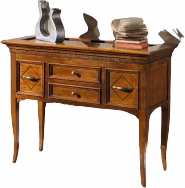 Consolle in legno massello con bacheca e intarsi geometrici Mobili 2G marrone L: 100 cm, P: 40 cm, H: 80 cm – 3