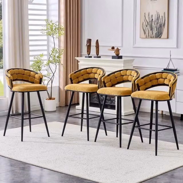 Set 4 Sedie da Bar in Velluto Giallo ¨C MINIMAL ¨C Gambe in Metallo Nero, Stile Moderno