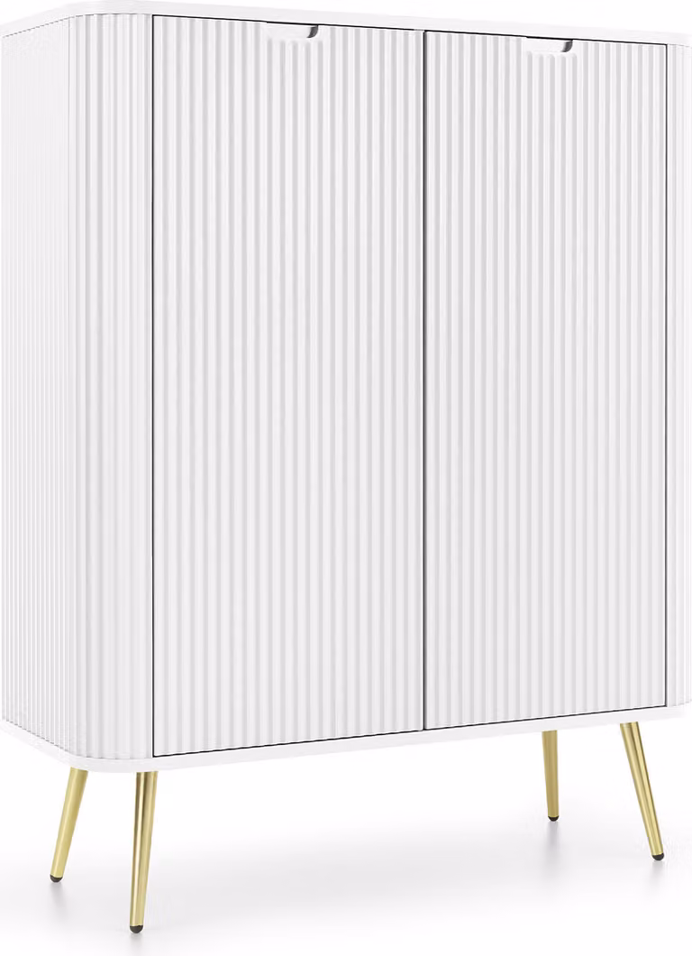 Cassettiera: 2 ante, colore: bianco, gambe dorate, 103 x 129 x 39cm