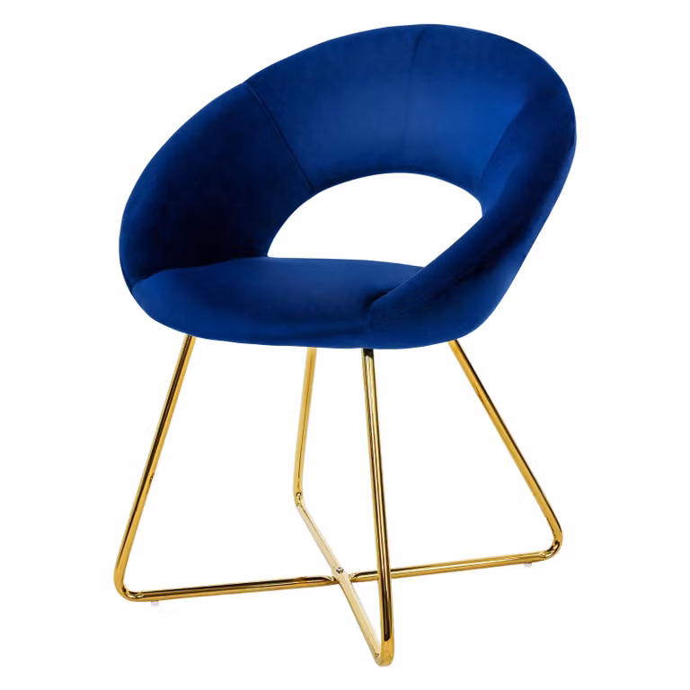 Sedia da pranzo ML-Design con schienale rotondo, blu, in velluto, struttura in metallo