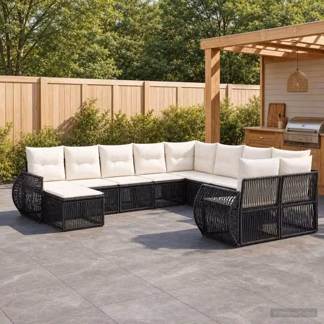 Set Divano da Giardino 11 pz Nero polyrattan 3435616