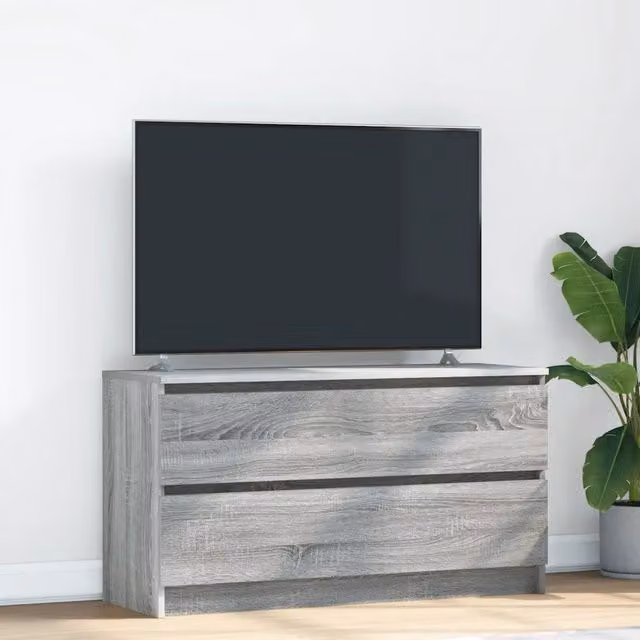 Mobile porta TV moderno HELLOSHOP26 in legno composito grigio con vano contenitore L: 100 cm, P: 35 cm, H: 54 cm – 1