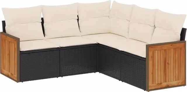 Set Salotto da Giardino a Forma di L composto da 5 Pezzi con Cuscini e Struttura in Metallo Nero e Polyrattan – 1