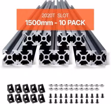 Set di 10 guide lineari VEVOR 2020 con scanalatura a T in lega di alluminio anodizzato nero, ideale per stampanti e incisioni laser, Lunghezza: 1500 mm