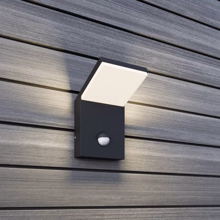 Appliance da esterno LED Nevio, metallo, antracite, con sensore Nevio Lucande, Alluminio / Grigio / Zincato, Alluminio, Moderno
