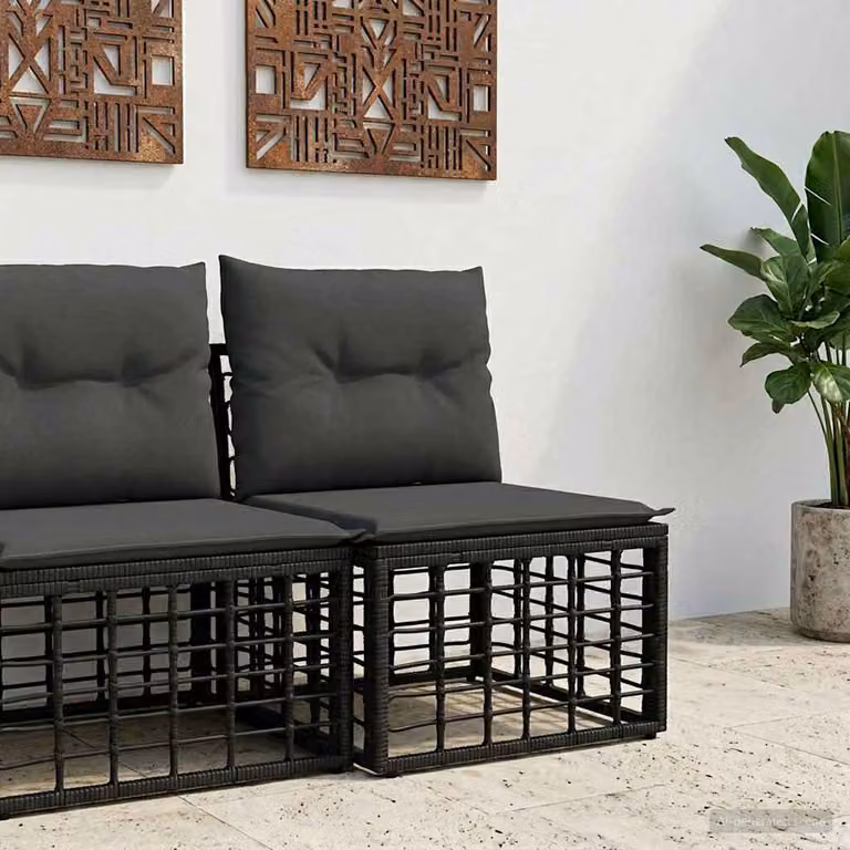 Modulo Divano da Esterno vidaXL in Polyrattan Nero con Cuscini e Rivestimenti Rimovibili