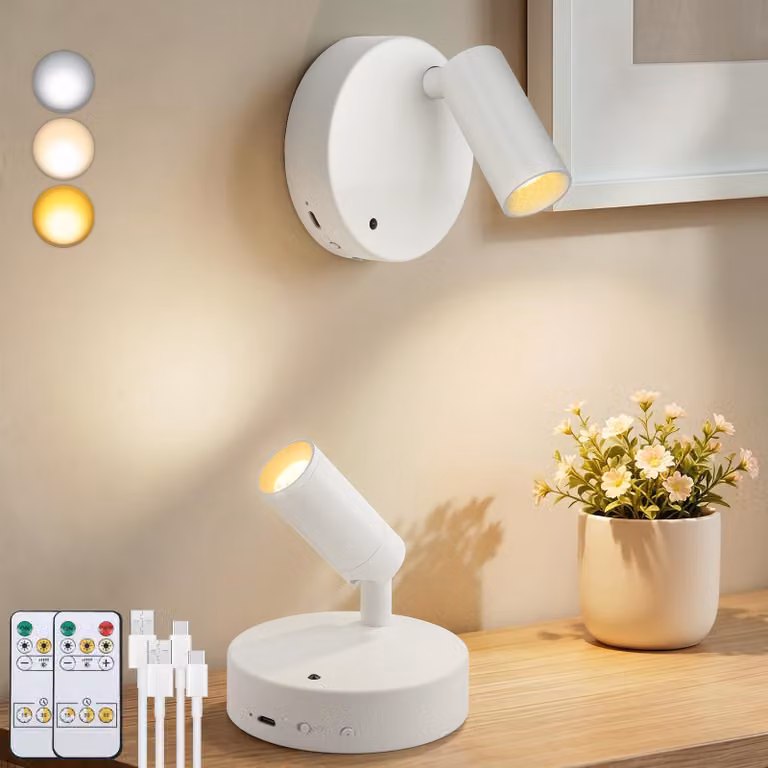 Lampade a LED wireless, ricaricabili, bianche, confezione da 2 pezzi