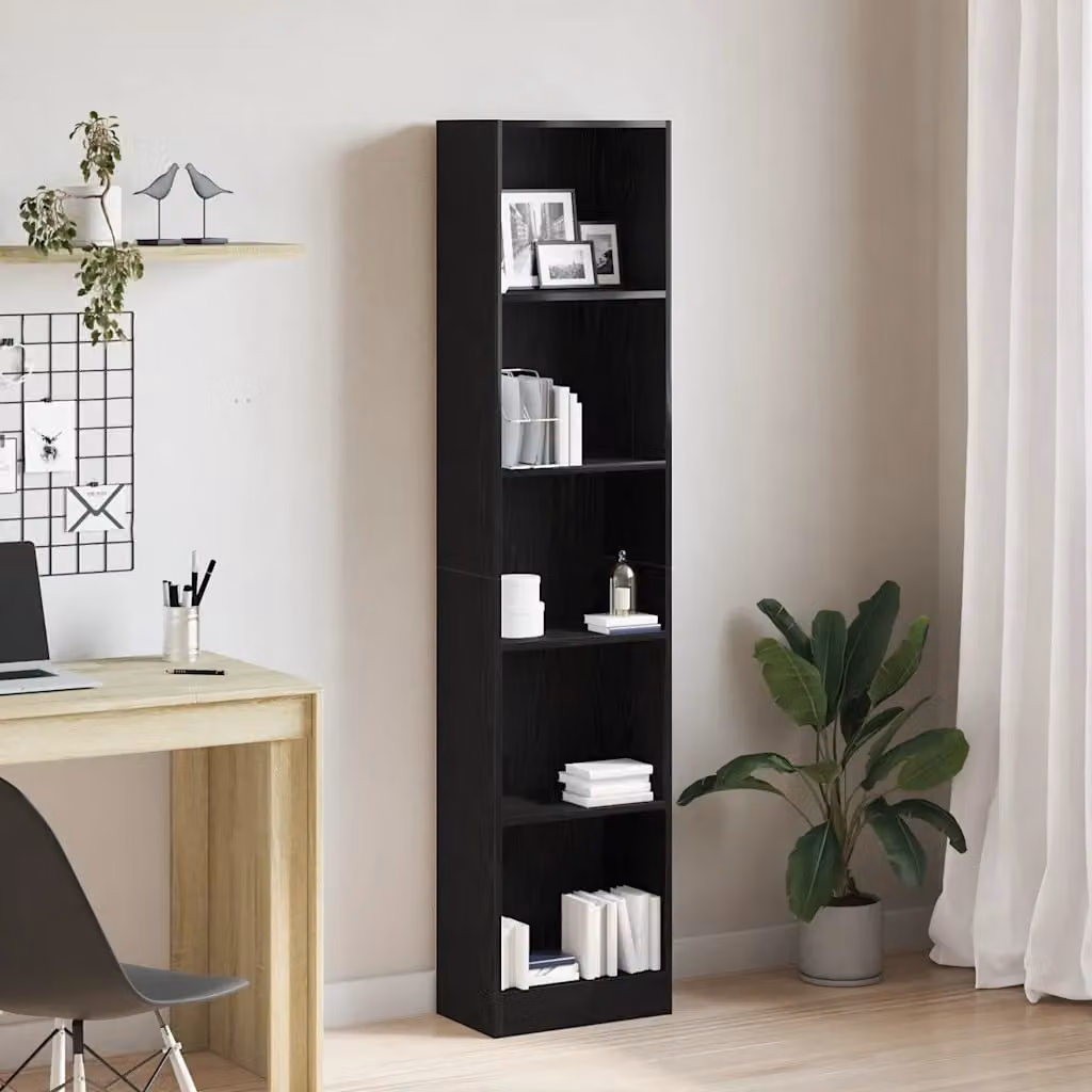Libreria moderna vidaXL in legno nero e marrone con pannello posteriore, L 40 cm x P 24 cm x H 176 cm