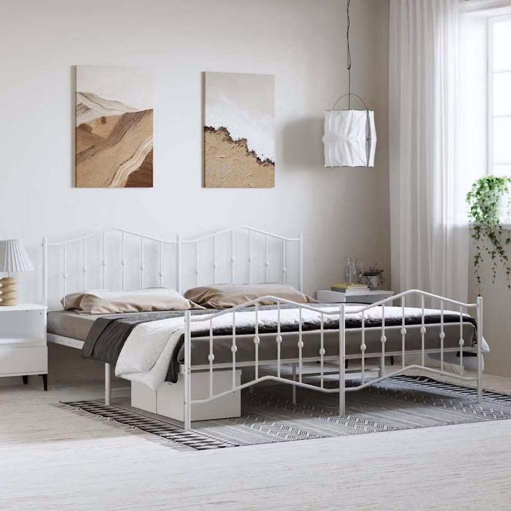 vidaXL Giroletto con Testiera e Pediera in Metallo Bianco 187 x 219 cm