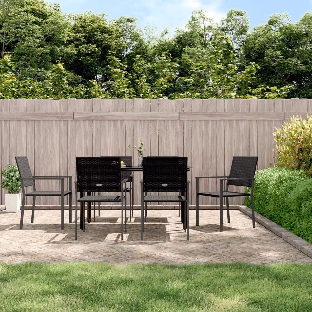 Set da pranzo da giardino vidaXL in 7 pezzi in polyrattan e acciaio nero con piano in vetro