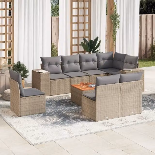 Set Divano da Giardino 9 pz con Cuscini Beige in Polyrattan 3257816