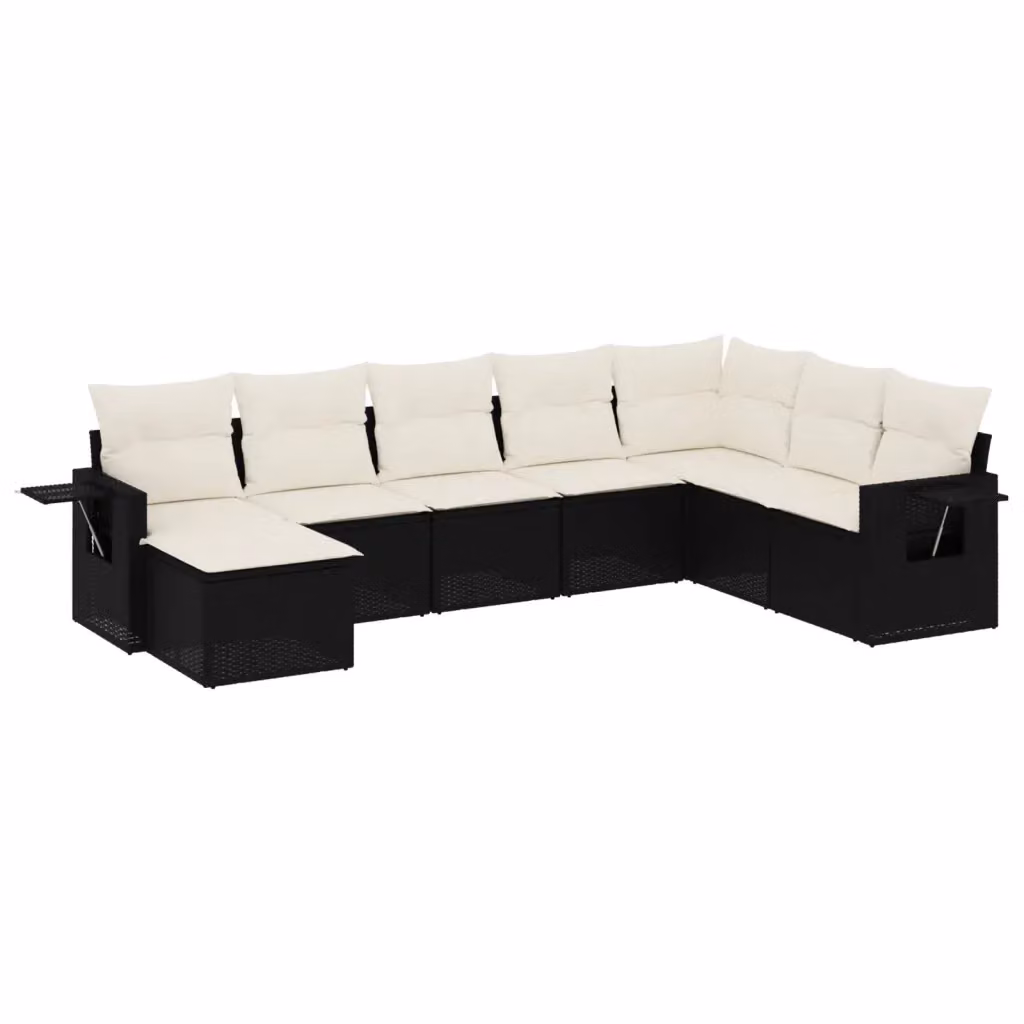 Set di Divani da Giardino vidaXL a Forma di L con Cuscini, 8 Pezzi, Nero e Bianco in Polyrattan e Metallo – 2