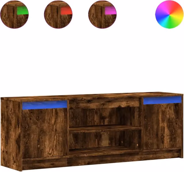 Mobile TV moderno con illuminazione LED in Rovere Fumo, L: 139,5 cm, P: 34 cm, H: 50 cm