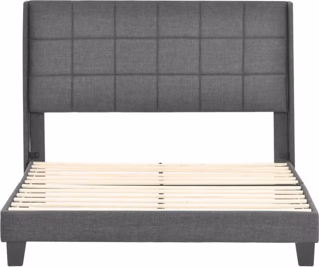 Letto matrimoniale imbottito 140x200 cm con rete a doghe e materasso a molle DESMIU, grigio lino