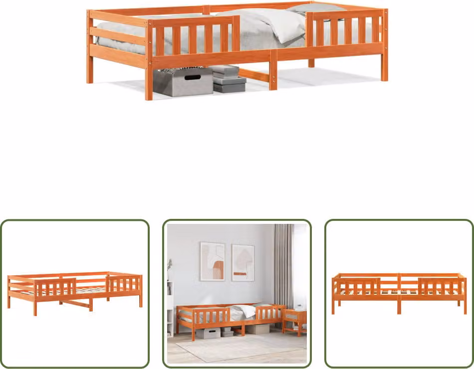 The Living Store letto in legno massiccio cera marrone 90x200 cm pino