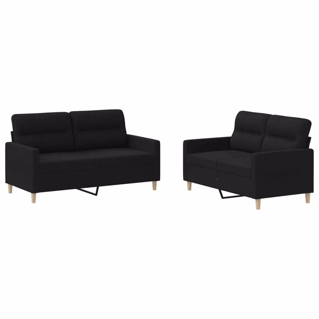 Set di Divani 2 pz con Cuscini Nero in Tessuto