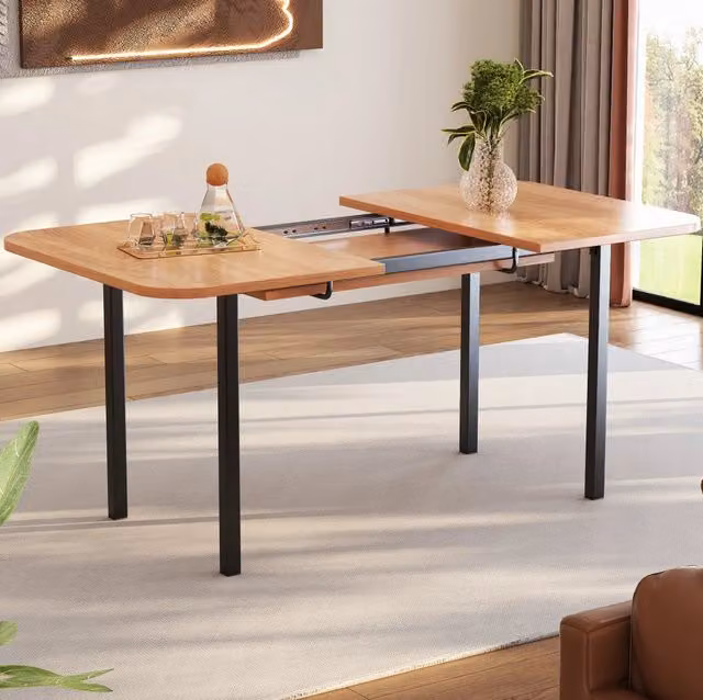 Tavolo da pranzo allungabile classico in legno naturale 120-160 cm con supporti in lega ad alta resistenza