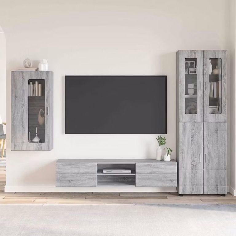 Set mobile TV moderno vidaXL FLORIN in 3 pezzi Grigio, L: 150 cm, P: 39 cm, H: 30 cm