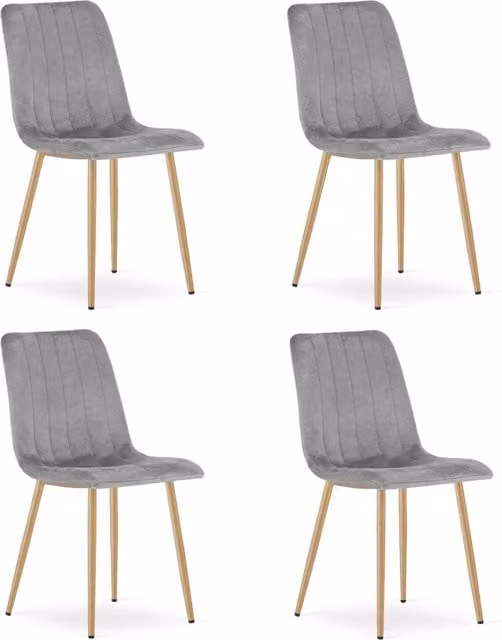 Set di 4 sedie Valora in velluto grigio chiaro con struttura in metallo per soggiorno e cucina