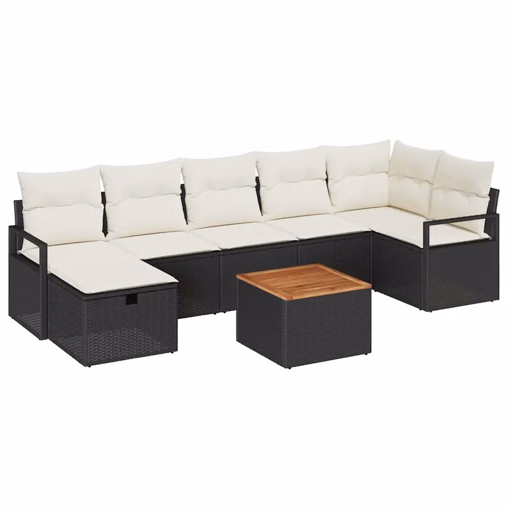 Set Divano da Giardino a L vidaXL in Polyrattan Nero con Cuscini e Tavolino da 8 Pezzi – 2