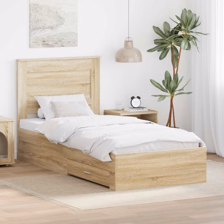 Struttura del letto moderna vidaXL in legno color rovere e argento L/P/H: 190 x 80 x 78 cm
