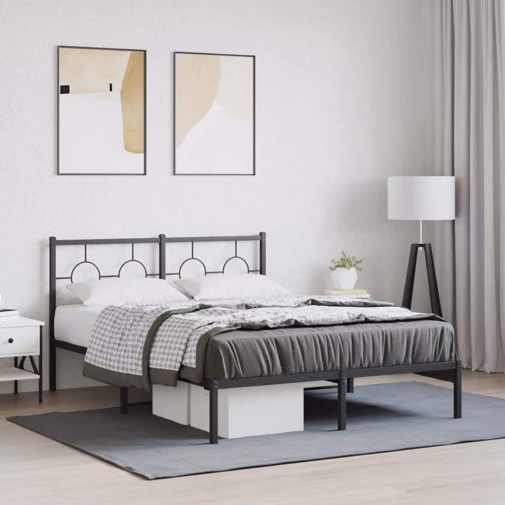 vidaXL Giroletto con Testiera in Metallo Nero L/P/H: 140 x 190 x 91 cm