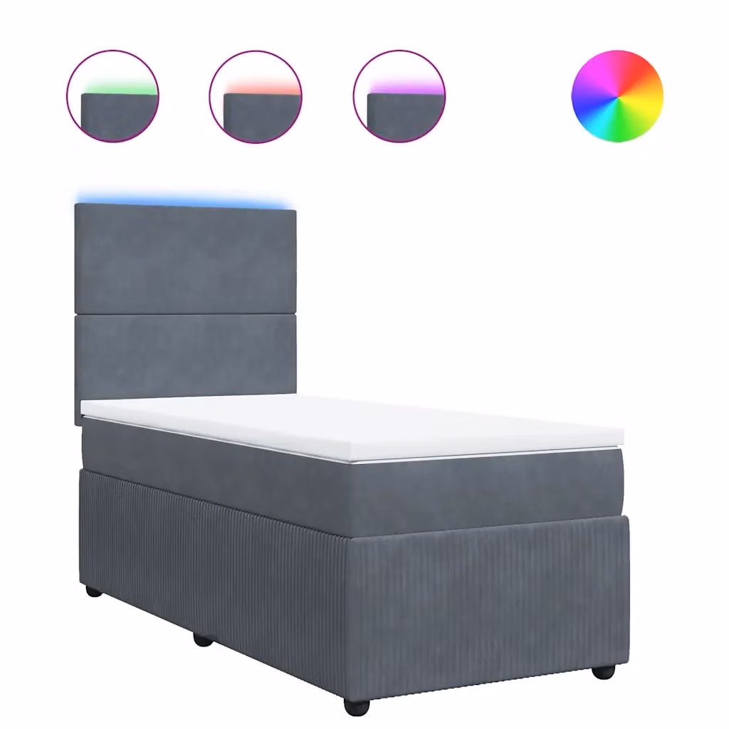 Letto Ibrido vidaXL con Materasso e Struttura in Velluto Grigio e Bianco, L/P/H: 90 x 190 cm – 2