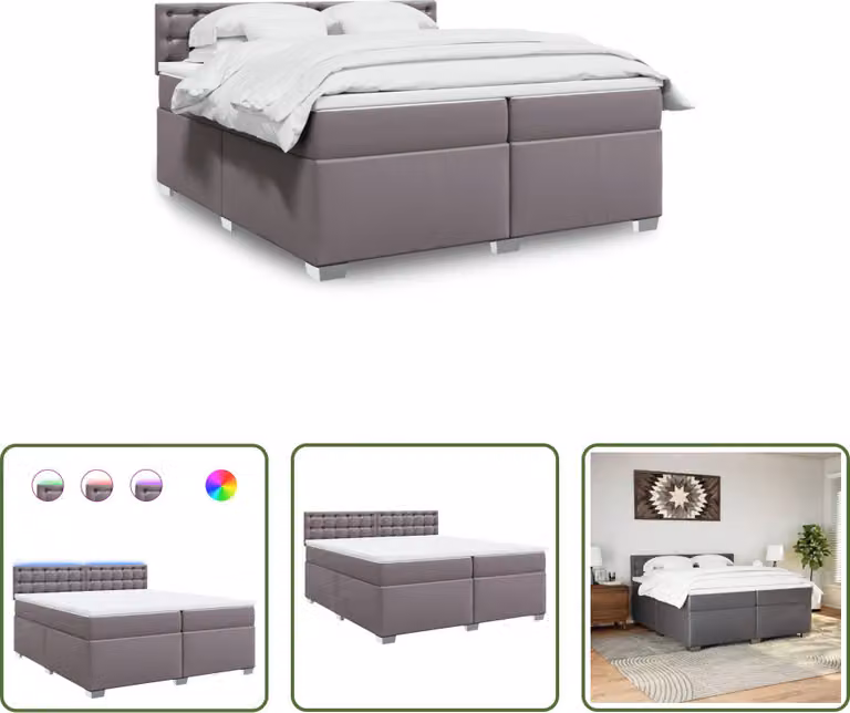 The Living Store Letto a molle con materasso grigio 200x200 cm in Pelle finta