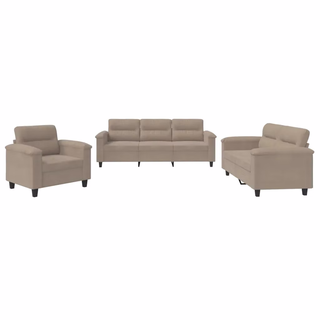 Set di Divani 3 Pezzi vidaXL in Microfibra Beige con Cuscini e Braccioli per Soggiorno – 2