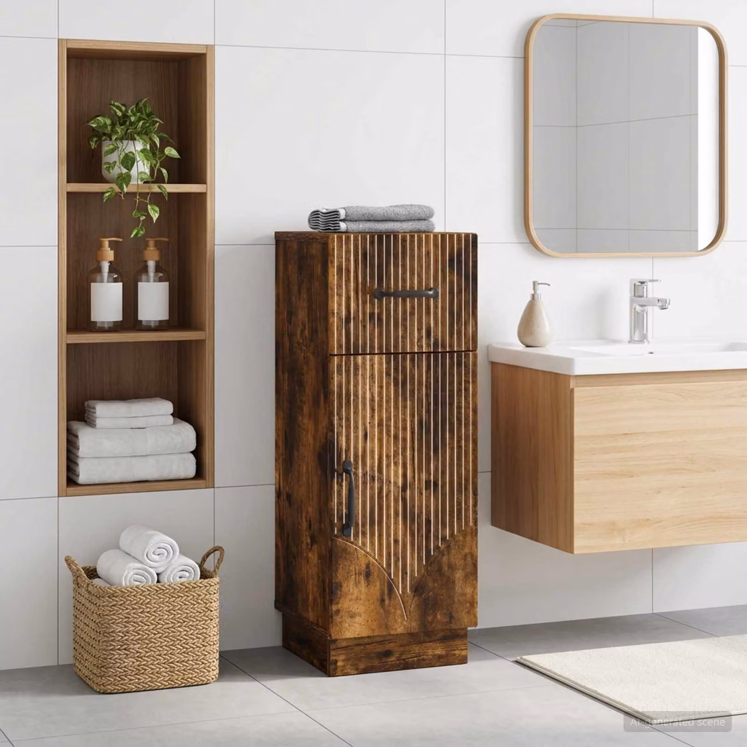 Mobiletto da bagno moderno vidaXL HOORN Rovere Fumo, L/P/H: 30 x 31 x 77 cm