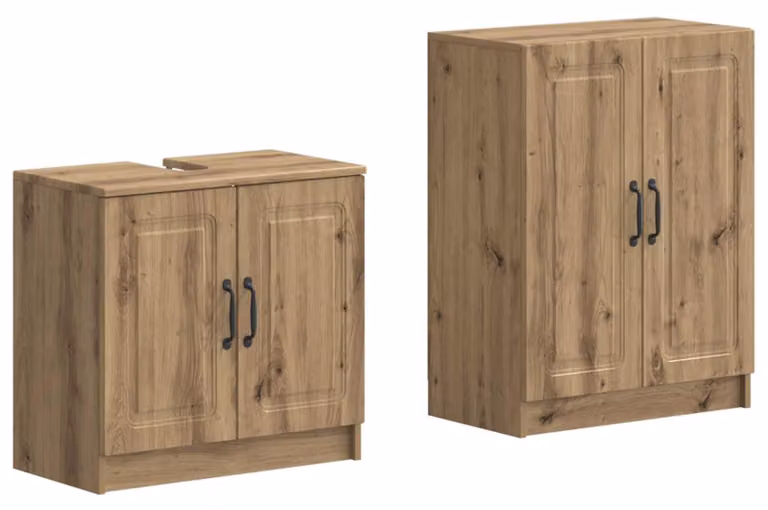 Set di due mobili da bagno UTRECHT, finitura "Artisan" in legno di quercia