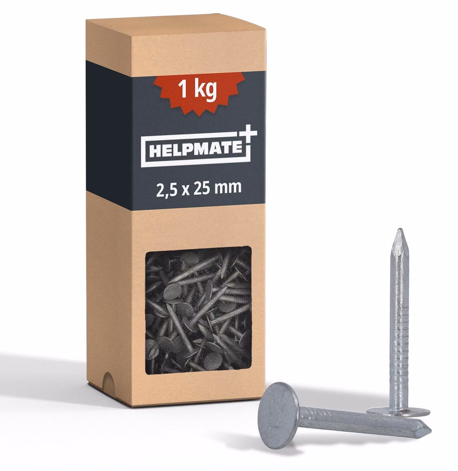 HELPMATE – Chiodi per guaina bituminosa, 2,5x25 mm, zincati a caldo – 1 kg