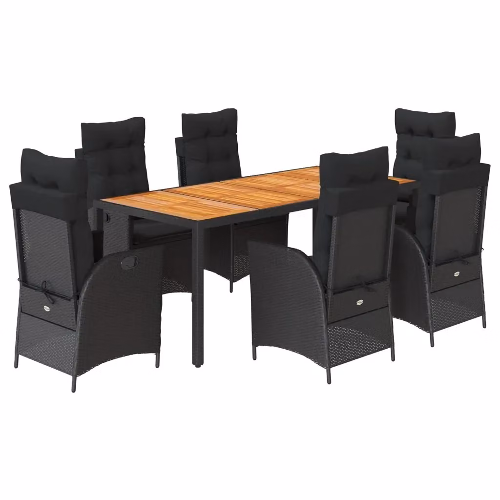 Set da Pranzo da Giardino vidaXL 7 pz in Polyrattan e Legno di Acacia Nero con Cuscini – 2