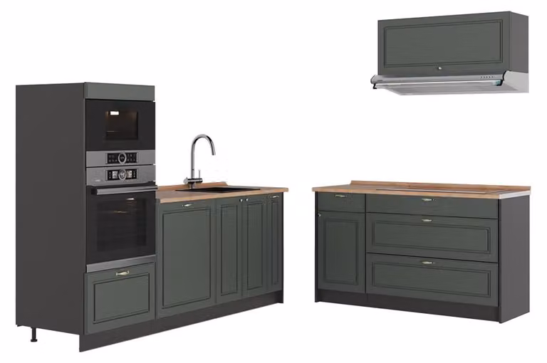 Cucina Vicco Fame-Line Verde-oro rustico/Antracite 340 cm, PL Rovere, Model 63866
